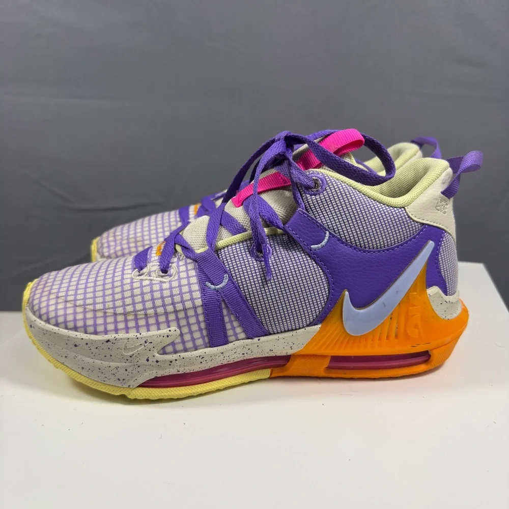 Nike LeBron 19 Low Kids 6.5Y Purple Orange DQ8650-101 Basketball Sneakers